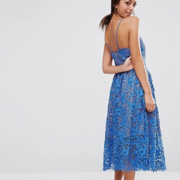 Warehouse Blue Lace Midi Dress - Picture 2 of 12